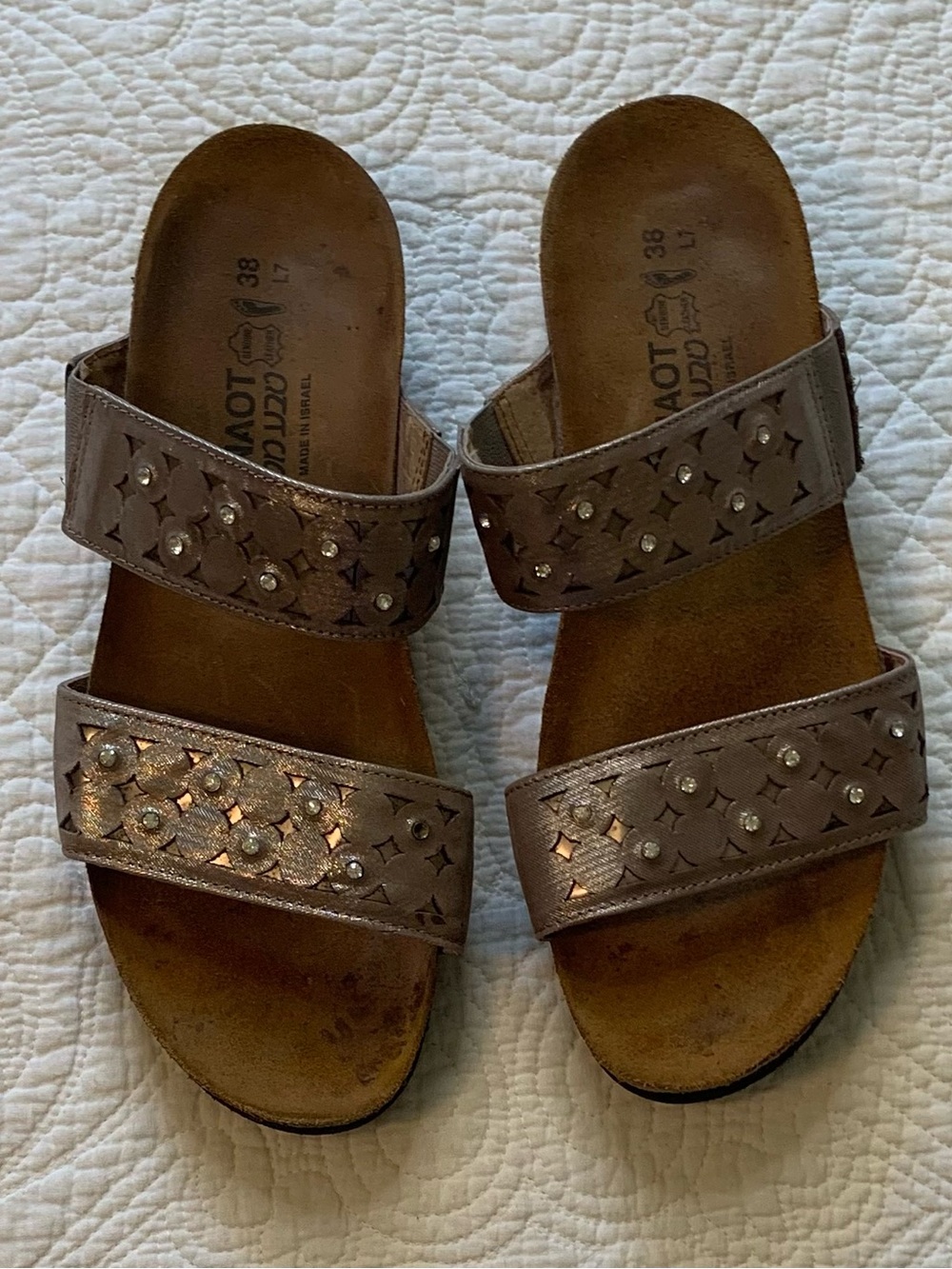 Naot Susan Double-Strap Slide Sandals in Glass Silver